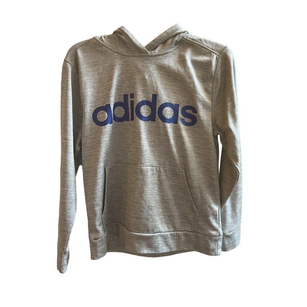 Adidas Gray Sweatshirt Hoodie Long Sleeves with Blue Lettering Size Medium - Picture 2 of 4